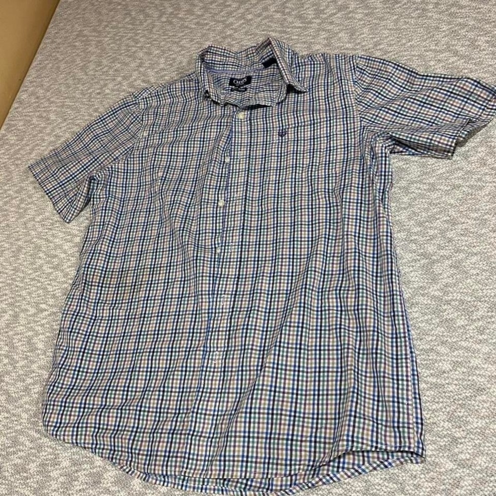 Chaps blue & white plaid short sleeve button up shirt Size Men M. SKU788